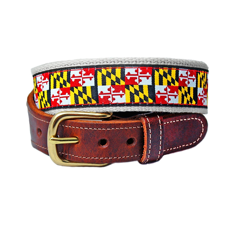 Maryland Flag Mens Premium Leather Tab Belt 