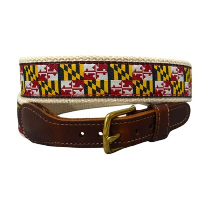 Maryland Flag Leather Tab Belt - YOUTH
